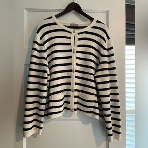 J Crew Emilie sweater lady jacket, cream/navy stripe, Perfect Condition.